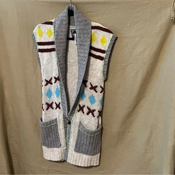 Free People xs Lambswool Aztec Tribal Knit Cardigan Sweater maxi vest - Picture 11 of 11